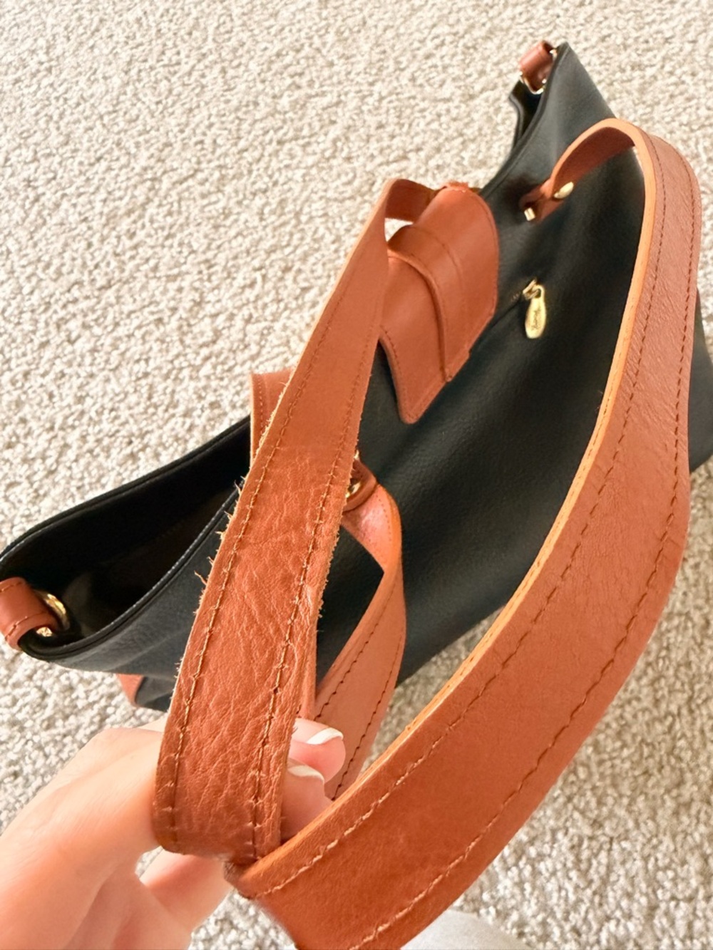 Valentina Black Tote with Brown Leather Accents - Picture 5 of 8